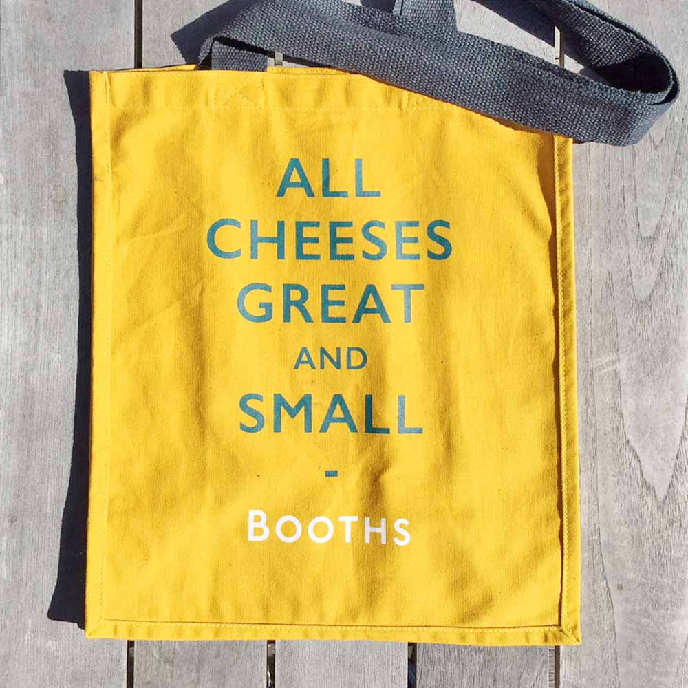 Booths shopping bag demonstrates design thinking + ideas all cheeses great and small