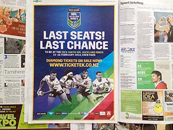 Angle Limited Auckland Advertising services NRL Auckland Nines press advertising example