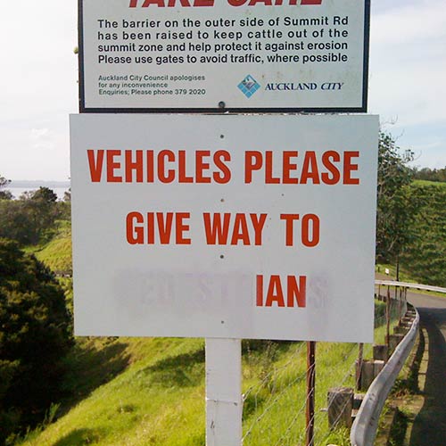 Give way to Ian sign on Mt Eden, Auckland, photographed by Angle Limited